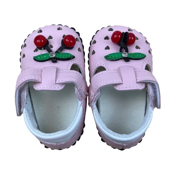 Xinqi Baby Girls Pink Cherry Design Heart Cutouts & Adhesive Strap Shoes Sz 16 - Picture 7 of 7